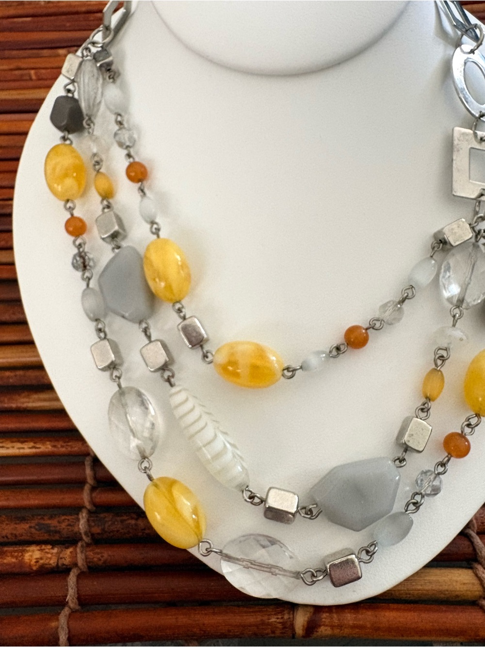 Lia Sophia Multi-Strand Yellow, Gray & Orange Beaded Necklace 24”-27” - Picture 3 of 7